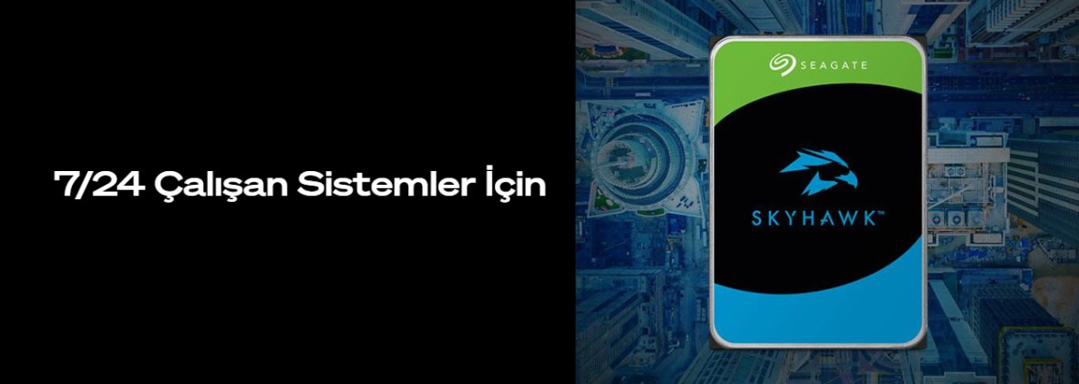 Seagate SkyHawk güvenlik kamerası diskinin dayanıklılık ve çalışma kapasitesini gösteren görsel